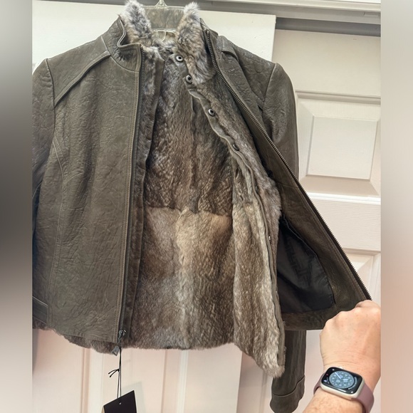 Cole Haan Collection lamb skin jacket with DETACHABLE, real RABBIT FUR vest - Picture 7 of 8